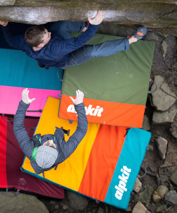UK made hinged bouldering mat offers extra cushioning for boulderers