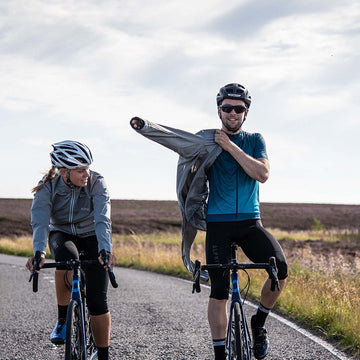 Cyclists wearing waterproof