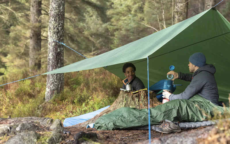 Two person tarp set up