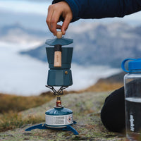 Alpkit Kraku camping stove heating a MyMokka coffee pot