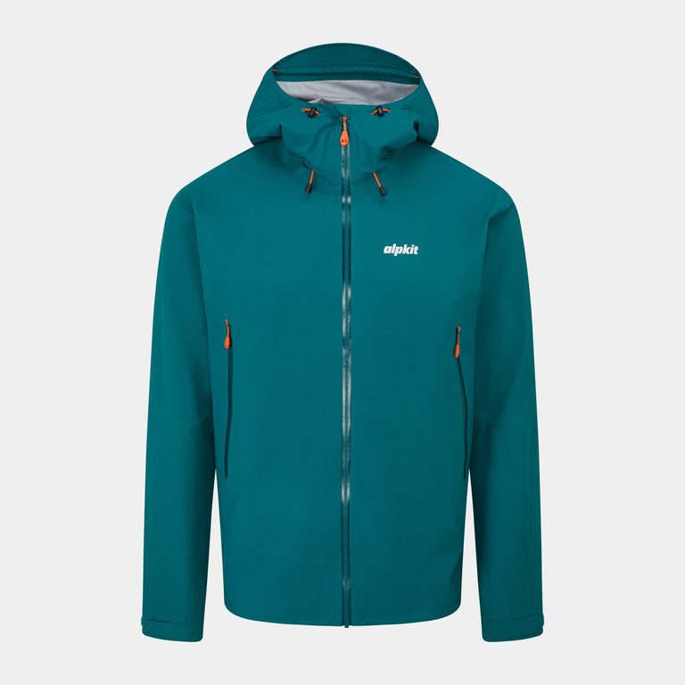 alpkit mens balance waterproof jacket in mallard green -closed