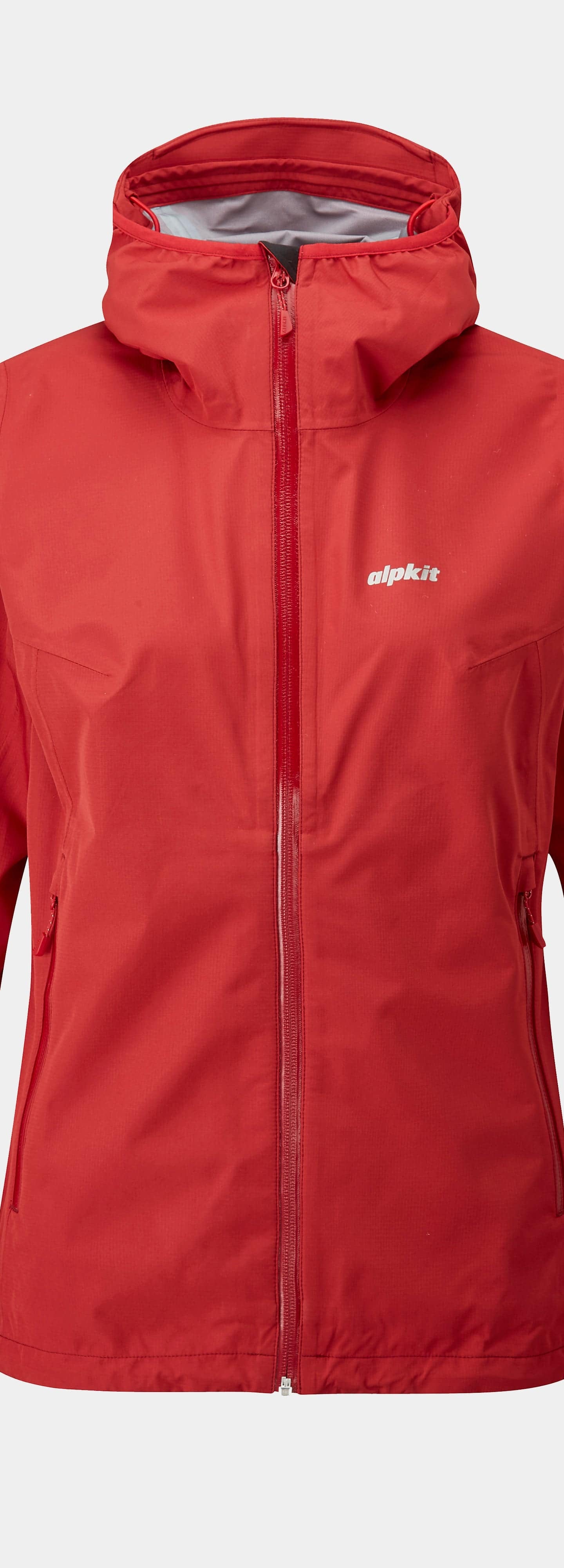 alpkit sigma womes waterproof jacket in chipotle red - closed