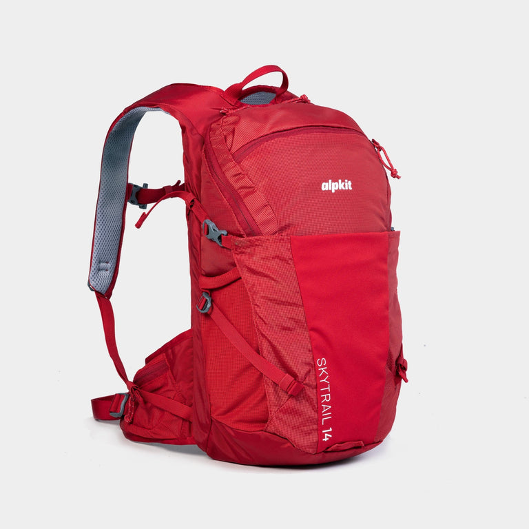 skytrail 14 litre mountain bike backpack in chilli red front - closed