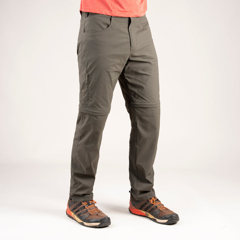alpkit mens teleki zip off trousers in kelp green front|pm