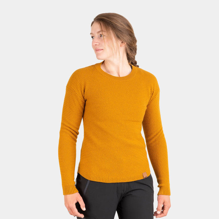 alpkit brenin wool jumper in ochre yellow