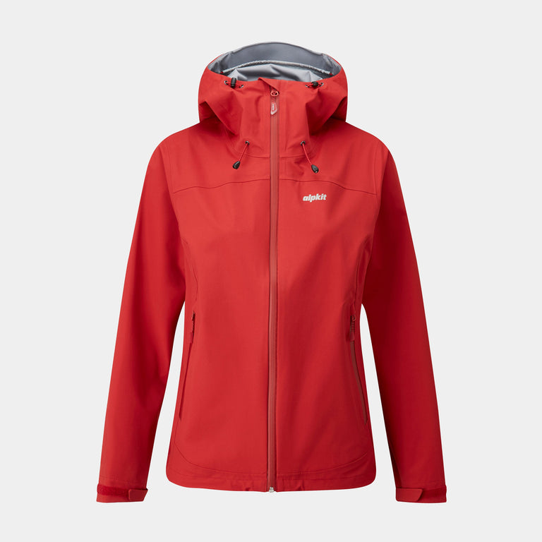 alpkit womens balance waterproof jacket in chipotle red