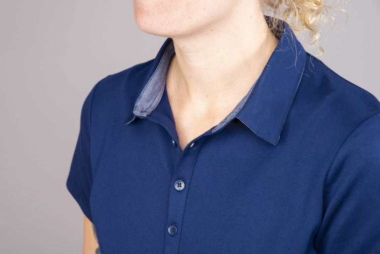 womens alpkit cabrera polo in navy collar 